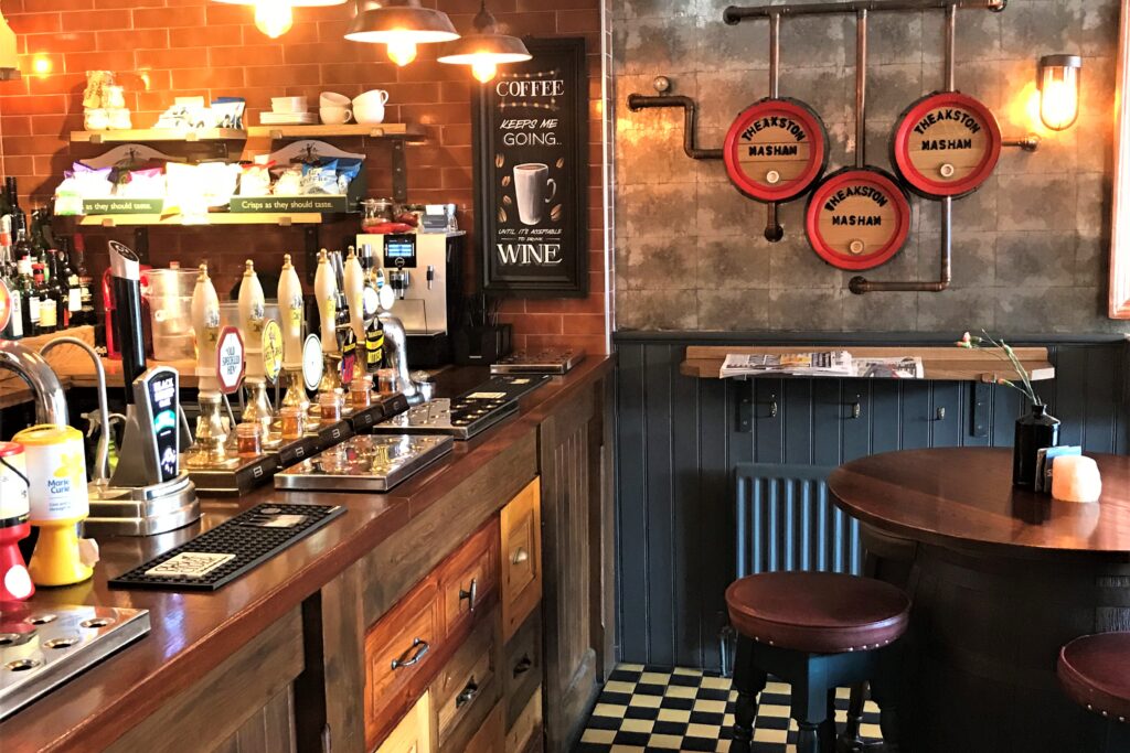 bar and cask ale taps at the Bay Horse pub in Masham
